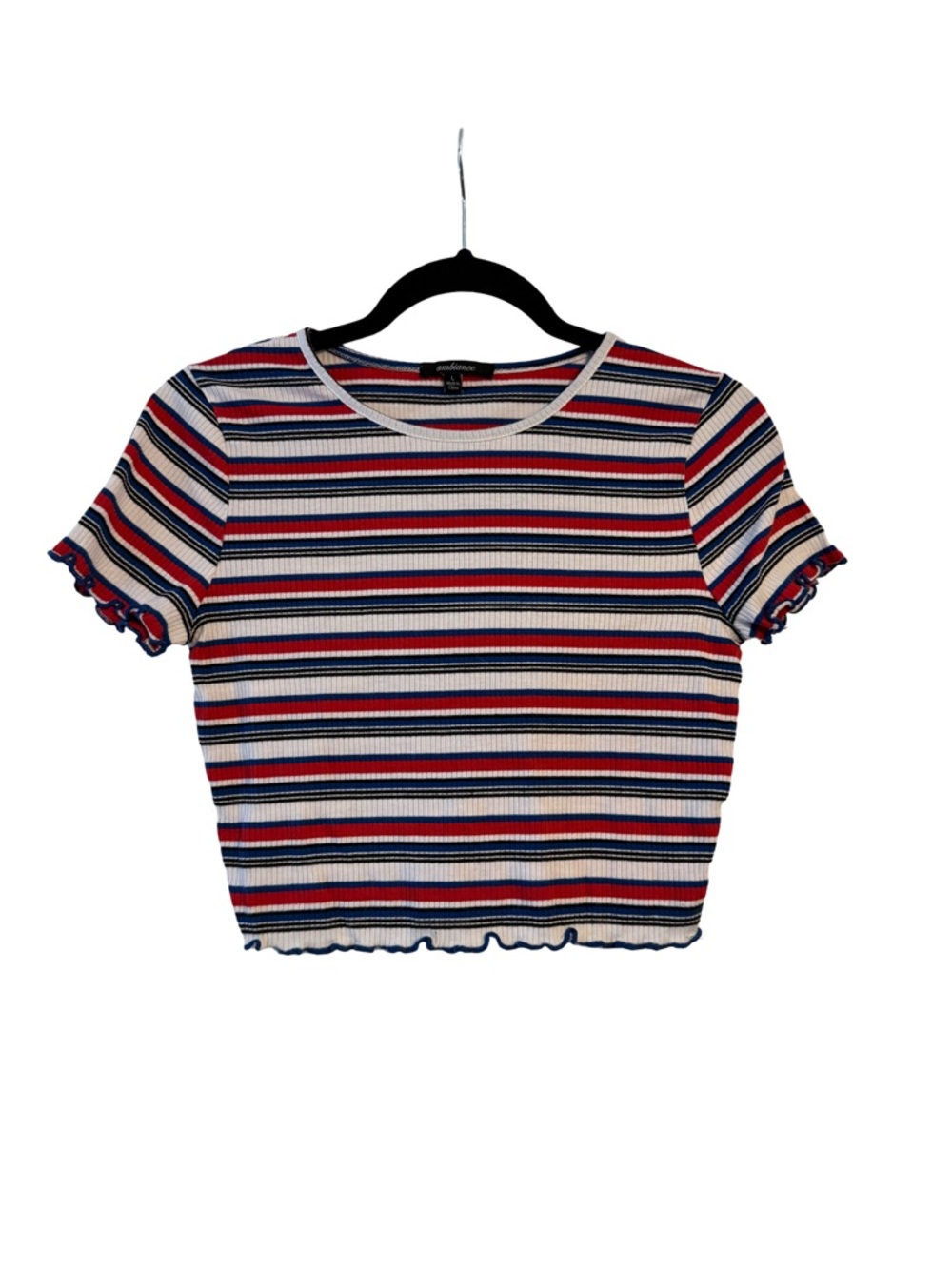 Ambiance Striped Ribbed Crop Top - Red, Navy & White